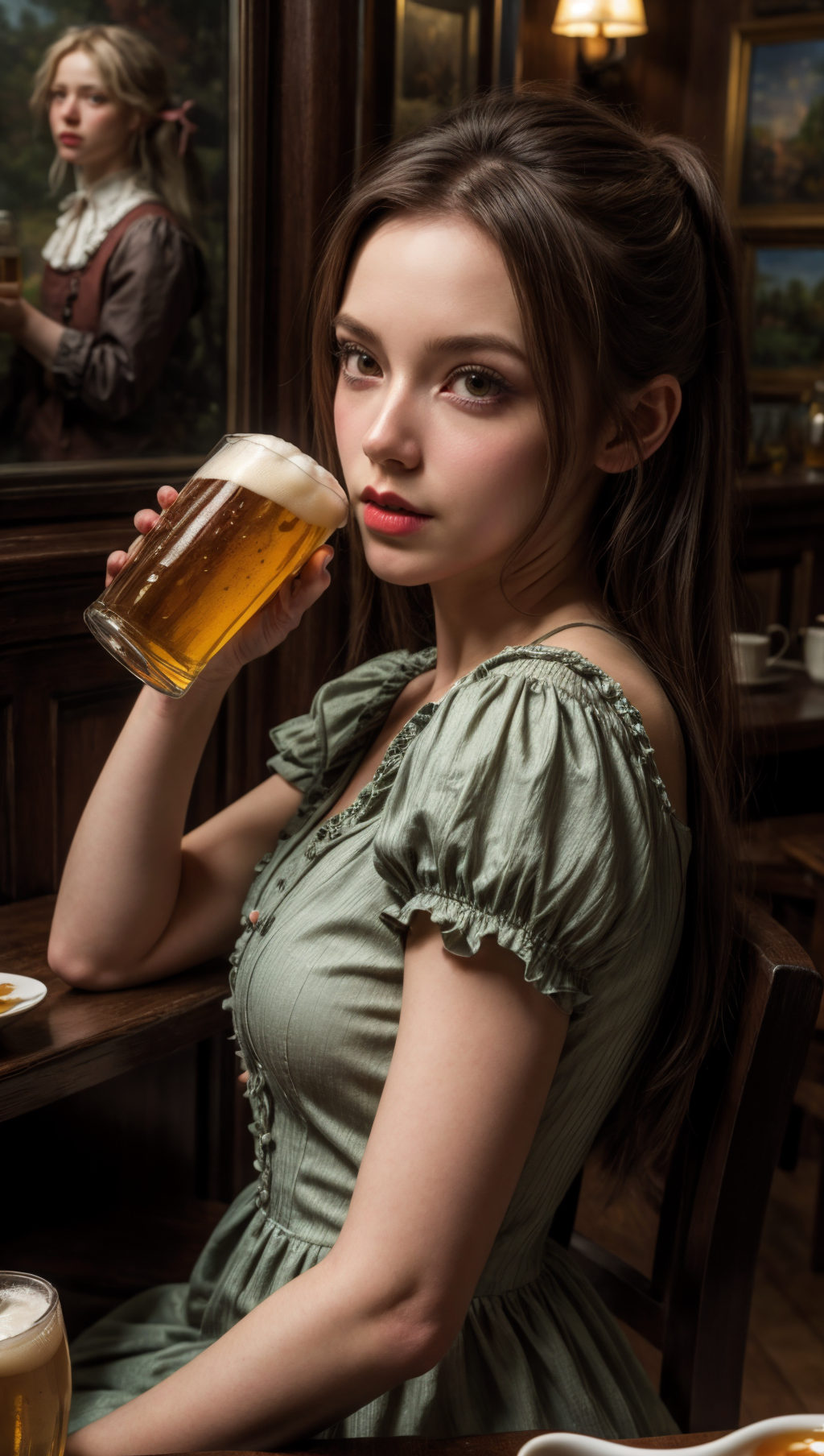 01868-4194203583-“Alice at a tea party by Thomas Kinkade, Alice in Wonderland, trending on Artstation” drinking beer, perfect composition, hyperr.png